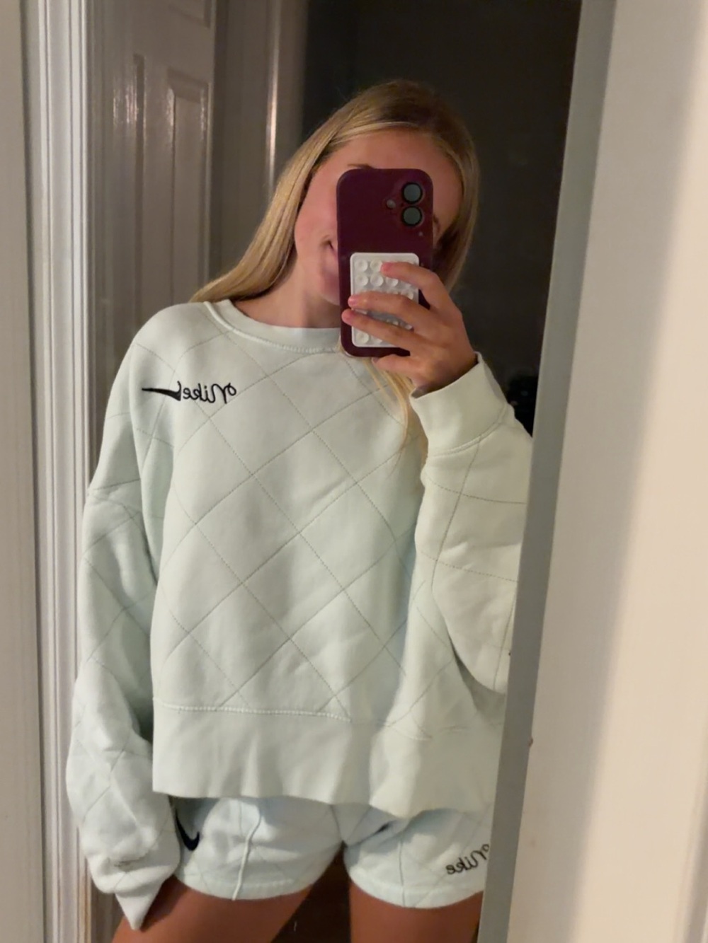 Nike Quilted Sweatshirt & Shorts Set in Mint Green